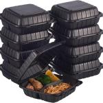 8X8 3-Compartment 50-Pack Plastic Clamshell Takeout Food Trays Heavy Duty Togo Disposable Box Carryout Meal Prep Packaging Catering Hinged Containers With Secure Snap Lid (Formerly FULING)