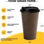RACETOP 16 oz Disposable Coffee Cups with Lids 100 Pack, Coffee Colored Paper Coffee Cups with Lids, To Go Cup with Lid