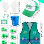26 Pcs Kids Waste Management Costume Set Recycle Trash Vest Management Garbage Truck Toy Hat Gloves ID Card for Career Day Cosplay