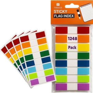 Tabsous 1248 Sticky Tabs - Repositionable, Writable Index Tabs & Page Flags for Books, Files, and Notes - Transparent Colored Markers for Organizing, Highlighting, Classifying Documents (08 Colors)
