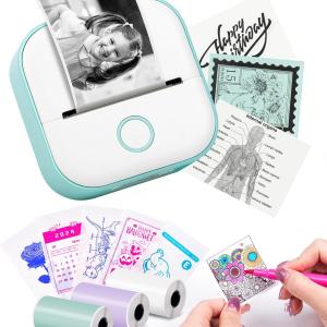 Memoking Sticker Printer - T02 Mini Printer Print Pods Portable Thermal Inkless Sticker Maker Machine Bluetooth Pocket Impresora Portátil Instant Print for Notes, Anatomical Diagrams, Journal,DIY,Gift