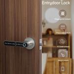 TMEZON Smart Door Lock Fingerprint, Keyless Entry Door Lock with Handle, APP/IC Cards/Codes/Keys/Fingerprints Biometric Electronic Keyless Entry Lock for Bedroom Home Hotel Office