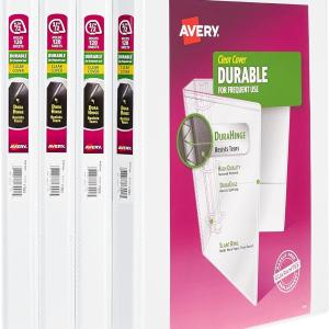 Avery Durable View 3 Ring Binders for Home, School Supplies, Office, or Organization Needs, 0.5" Slant Ring, 4 Pack White Binders (03362)