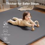 Baby Play Mat for Floor,50x50 Playpen Mat,Non-Slip Leather&Thick Foam Floor Cushion,Removable Waterproof Cover,Easy Care for Baby Crawling,Toddler,Kids,Tummy Time（Grey)