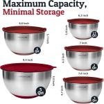 Priority Chef Stainless Steel Mixing Bowls with Lids Set, 3 Grater Attachments, Airtight Lids, Non-Slip Silicone Base Mixing Bowl Set, Large Prep Metal Mixing Bowls for Kitchen, Red