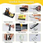 deli Black Office Supplies for Desk, 17Pcs Desk Organizers and Accessories with 4 Pens,Tape Dispenser,Stapler,Staples,Staple Remover,Pen Holder,Scissor,Ruler,Eraser,Note P,Cutter,Clips Set