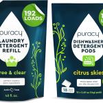 Puracy Laundry Detergent Refill - Enzyme-Powered Liquid Detergent Concentrate, (Free & Clear, 192 Los) and Natural Dishwasher Pods - Non Toxic Dishwasher Detergent (Citrus Skies, 18 Los)