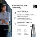 LARS NYSØM Stainless Steel Insulated Water Bottle 25oz 34oz | Insulated Thermo Flask for Hot and Cold Beverages | Leakproof Drinking Bottle (Carbon Black, 25.4oz)