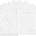 CleverDelights White Hemstitch 6" Cocktail Napkins - 12 Pack - 55/45 Linen Cotton Blend