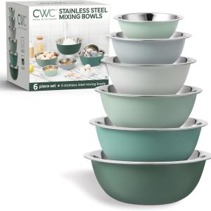 COOK WITH COLOR Stainless Steel Mixing Bowls Set - Nesting Bowls, 6 Pieces, Green