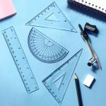 8 PCS Math Geometry Set - Including Protractor, Triangle Rulers, Straight Ruler Geometry Math Ruler Transparent Ruler Measuring Tool for School Office Home Supplies