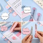 9 Pcs Cute Cat Paw Stationery Set Pencil Sharpener Retractable Eraser Correction Tape Sticky Notes Ruler Mini Scissors Utility Cutter School Office Supplies (Pink)