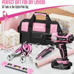 Bielmeier 20V 236Pcs Cordless Pink Drill Set for Women, Ly’s Essential Home Tool Kit with Pink Bag, Perfect DIY Electric Screwdriver Set for Home Repair & Gifts