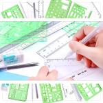 Glarks 16 Pieces Measuring Templates Building Formwork Stencils Geometric Drawing Rulers and Triangular Architect Scale Ruler with Pencil, Pencil Le Refills, Eraser for Office and School