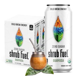 Shrub Fuel Zero Sugar Organic Guayusa Energy Drink | Cold Brewed Guayusa Tea, 100% Plant-Brewed Clean Energy, Original Berry Flavor, 16 FL Oz Cans (4 Pack)