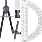 Professional Compass for Geometry Set, Metal Compass with Wheel and Lock for Geometry, Drawing Compass Tool, Circle Drafting Tool, and 6 Inch Math Protractors 180 Degree (Black)