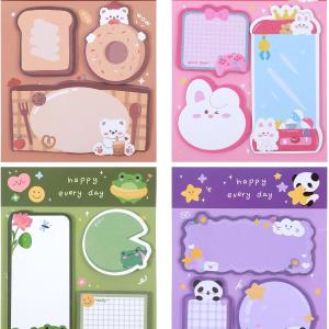 4 Pack Sticky Notes Kawaii Animal Posted Notes Set 240 Sheets Animals Shape Markers Flags Self-Stick Memo Ps Kawaii Small Self-Stick Note P for Office Roommates Home Kids Students