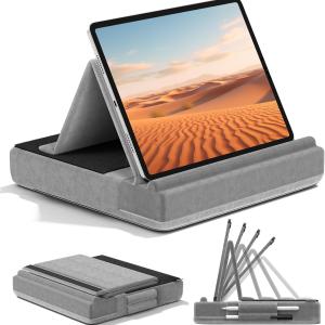 KDD Tablet Pillow Stand, Multi-Angle Viewing Ip Holder for Lap, Bed and Desk, Foldable Soft P Dock with Stylus Mount Compatible with Ip Pro 12.9, 10.5, 11, Air, Mini, Phones, Books, E-Reer