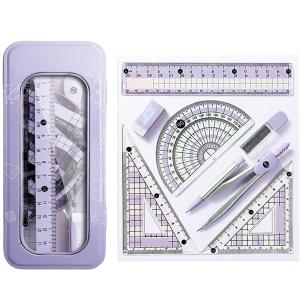 8 Pcs Purple Geometry Set Cute Compass Set with Maths Protractor Rulers, Math Set for Drawing Measuring Tools, Kawaii Ruler Kit for Class Women Girls School Supplies (Purple)