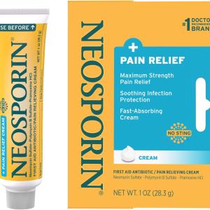 Neosporin + Maximum-Strength Pain Relief Dual Action Cream, First Aid Topical Antibiotic and Analgesic Cream for Wound Care of Minor Cuts, Scrapes and Burns, Polymyxin B & Pramoxine HCl, 1 oz