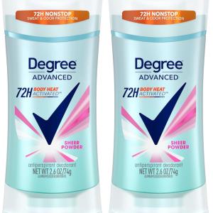 Degree vanced Protection Antiperspirant Deodorant Sheer Powder for 72-Hour Sweat & Odor Control for Women, with Body Heat Activated Technology, 2.6 oz (Pack of 2)