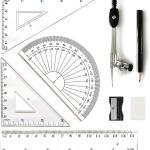 8 PCS Math Geometry Set - Including Protractor, Triangle Rulers, Straight Ruler Geometry Math Ruler Transparent Ruler Measuring Tool for School Office Home Supplies