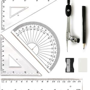 8 PCS Math Geometry Set - Including Protractor, Triangle Rulers, Straight Ruler Geometry Math Ruler Transparent Ruler Measuring Tool for School Office Home Supplies