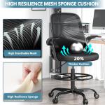 Tall Drafting Chair with Footrest Ring for Home and Work, Ergonomic Home Desk Office Chair with Flip up Arms and Lumbar Support, Extended Height Executive Desk Office(Black)