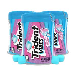 Trident Vibes Cotton Candy Sugar Free Chewing Gum, 40 Piece Bottle (Pack of 3)