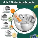 Mixing Bowls with Airtight Lids, Stainless Steel Mixing Bowl Set with 3 Metal Nesting Bowls, Colander & Grater, Non-Slip Bottoms, Size 1.5, 2.5, 5 QT, Great for Mixing & Serving, Black
