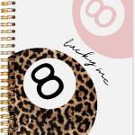 Trendy Leopard Lucky 8 Ball Notebook Journal, Pink Funky Cheetah Print Journal, Preppy Girly Office School Supplies, Aesthetic Billiards Spiral Notebook, 5.5x8.3