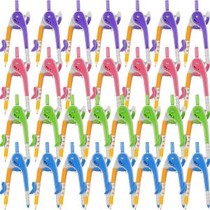 Zonon 60 Pcs Student Math Geometry Compass Tool Classroom Set Bulk 6 Inch Bright Colored Plastic Drawing Compass with Pencils Back to School Supplies for School Home Office