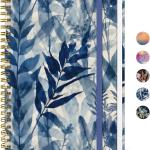 Lined Spiral Journal Notebook for Women, A5 College Ruled Journals for Writing, Hardcover Notebooks for Work, Note taking and Office School Supplies,140 Pages - Blue Leaves