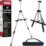 U.S. Art Supply 66" Silver Metal Tripod Easel Display (10 Pack) - justable 18"- 5.5', Holds 36" Canvas - Floor/Tabletop Easel Stand, for Sign Display, Painting, Poster Board, Canvas - Portable Bag