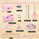 SYMDROMIA 13-in-1 Office Desk Organizer Set with Stapler and Tape Dispenser, Pen Holder, Scissors, Ruler, Hole Punch, 2 Pens & More Desktop Accessories for Back to School Supplies (Pink)