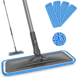 Microfiber Mops for Hardwood Floor Cleaning - BPAWA Flat Floor Mop with 4 Washable Ps for Laminate Wood Tile Vinyl Home Kitchen Bathroom - 59" justable Handle