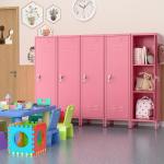 Lockable Metal Lockers with Handle and Keys,Metal Storage Locker with 2 Pegboard & 5 Hooks for Home,Office,School,Pink,Required Assembly