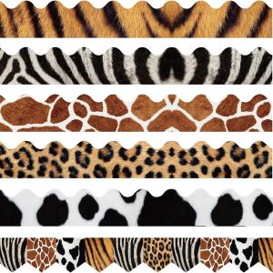 Classroom Bulletin Board Borders Safari Animal Classroom Borders for Wall Decorations DIY Leopard Tiger Cow Print Bulletin Board Sticker for School Jungle Decorations Supplies, 6 Styles (60 Pieces)