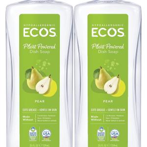 ECOS Dish Soap - Cuts Grease & Food Residue - No Harsh Chemicals - Hypoallergenic for Sensitive Skin - Biodegrable Formula, Recyclable Sustainable Liquid Dishwashing Soap - Natural Pear (Pack of 2)