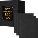 Vplus 500 Pack Black Cocktail Napkins, Elegant Beverage Napkins, 3-Ply Disposable Paper Napkins 4.9x4.9 inch, Perfect for Restaurant, Bar, Party, Wedding, Dessert