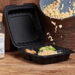 8X8 3-Compartment 50-Pack Plastic Clamshell Takeout Food Trays Heavy Duty Togo Disposable Box Carryout Meal Prep Packaging Catering Hinged Containers With Secure Snap Lid (Formerly FULING)