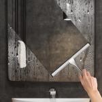 All-Purpose Stainless Steel Shower Squeegee for Shower Glass Door with 2 hesive Hooks, Bathroom Cleaner Tool Household Window Mirror Squeegee , Cleaning Tile Wall, Car, 10 Inch Silver