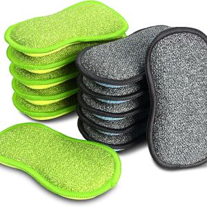 12 Pack Multi-Purpose Scrub Sponges for Kitchen by SmilePowo Non-Scratch Microfiber Sponge Along with Heavy Duty Scouring Power - Effortless Cleaning of Dishes, Pots and Pans
