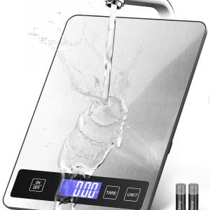 Food Scale - 15kg/33lb Digital Kitchen Scale with Full-View LCD Display, Grams and Ounces, Easy Clean Stainless Steel, 6 Units with Tare Function, Precise for Baking, Cooking & Meal Prep, Black