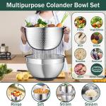 Mixing Bowls with Airtight Lids, Stainless Steel Mixing Bowl Set with 3 Metal Nesting Bowls, Colander & Grater, Non-Slip Bottoms, Size 1.5, 2.5, 5 QT, Great for Mixing & Serving, Black