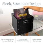 Vinyl Record Storage Box - 12" - 1 Pack- Crate Holds up to 75 Vinyl Albums - Black