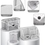 17 in1 Silvery Desk Organizers and Accessories Set, 3 Office Desk Supplies Storage Organization, 4 Pens, Stapler, Staples & Remover, Tape & Dispenser, Scissors, Ruler, Clips, Hole Punch Back to School