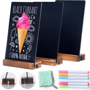7.9x5.1 Desktop Chalkboard Sign with Wood Base, Message Board Menu Board Kids Chalkboard for Shop Wedding Kitchen Home Party (3 Pack 7.9x5.1)