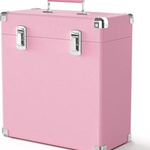 Vinyl Record Storage and Carrying Case, Waterproof Dustproof Portable Organizer for LP Collection, Pink Record Display Box Holds 45 7–12 Inch Albums, Ideal for Music Lovers and Rare Vinyl Collections