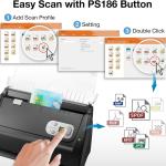 Plustek PS186 Desktop Document Scanner, with 50-Pages Auto Document Feeder (ADF). for Windows 7/8 / 10/11 (Intel/AMD only)